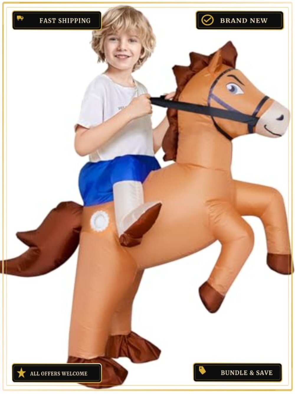 Kids Inflatable Horse Costume with Fan for Halloween Cosplay Party